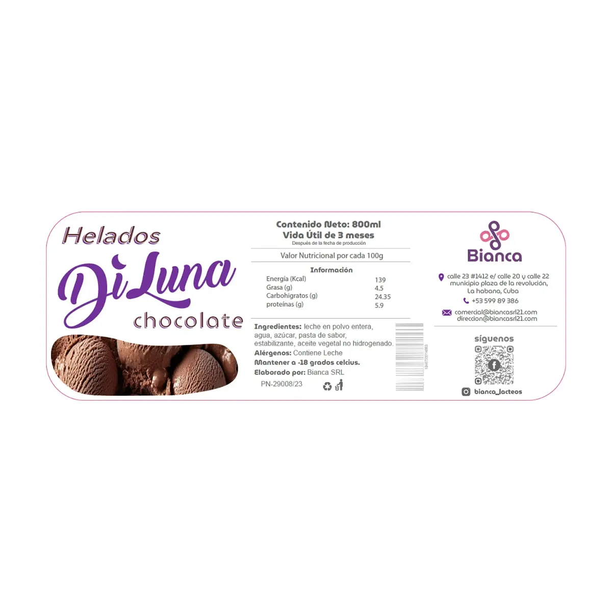 Helado sabor chocolate DiLuna (800 ml) - Thumbnail 2