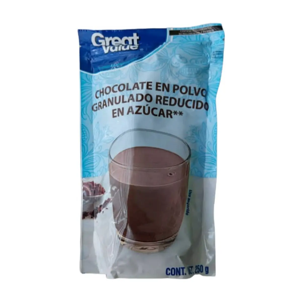 Chocolate en polvo granulado reducido en azúcar Great Value (250 g / 8.8 oz)