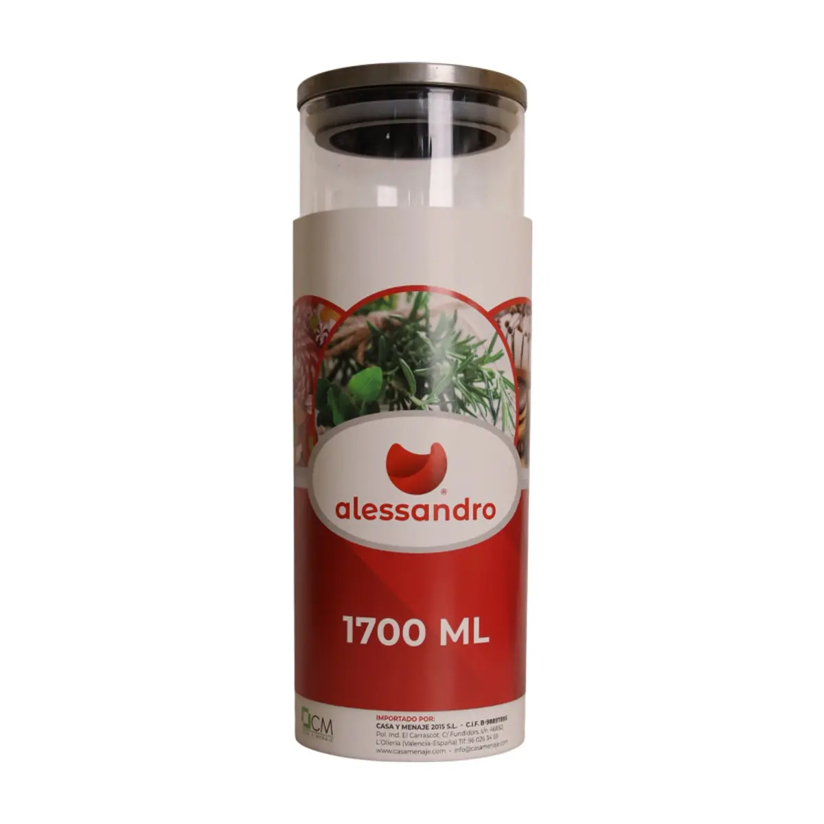 Envase de borosilicato con tapa de acero Alessandro (1700 ml)