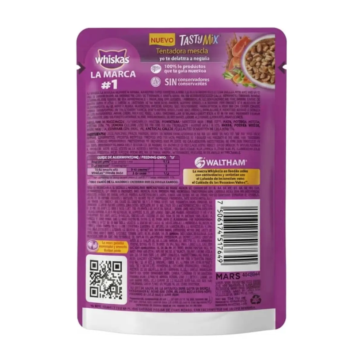 Alimento para gatos adultos con sabor a atún y salmón con zanahoria y chícharos en salsa Tasty Mix Whiskas (75 g / 2.64 oz) - Thumbnail 2