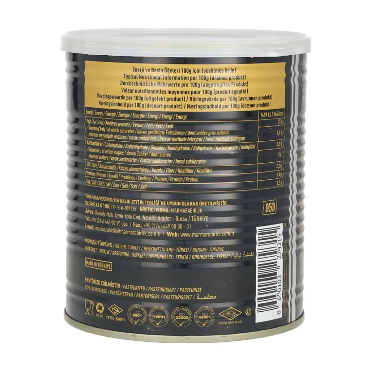 Aceitunas negras naturales en salmuera Marmarabirlik (800 g / 1.76 lb) - Thumbnail 3