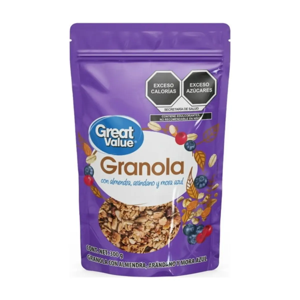 Granola con almendra, arándano y mora azul Great Value (300 g / 10.58 oz)