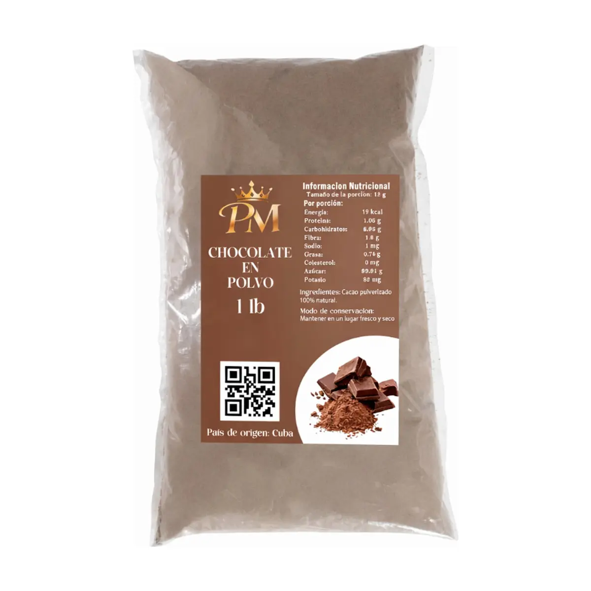 Chocolate en polvo natural sin azúcar PM (454 g / 1 lb)