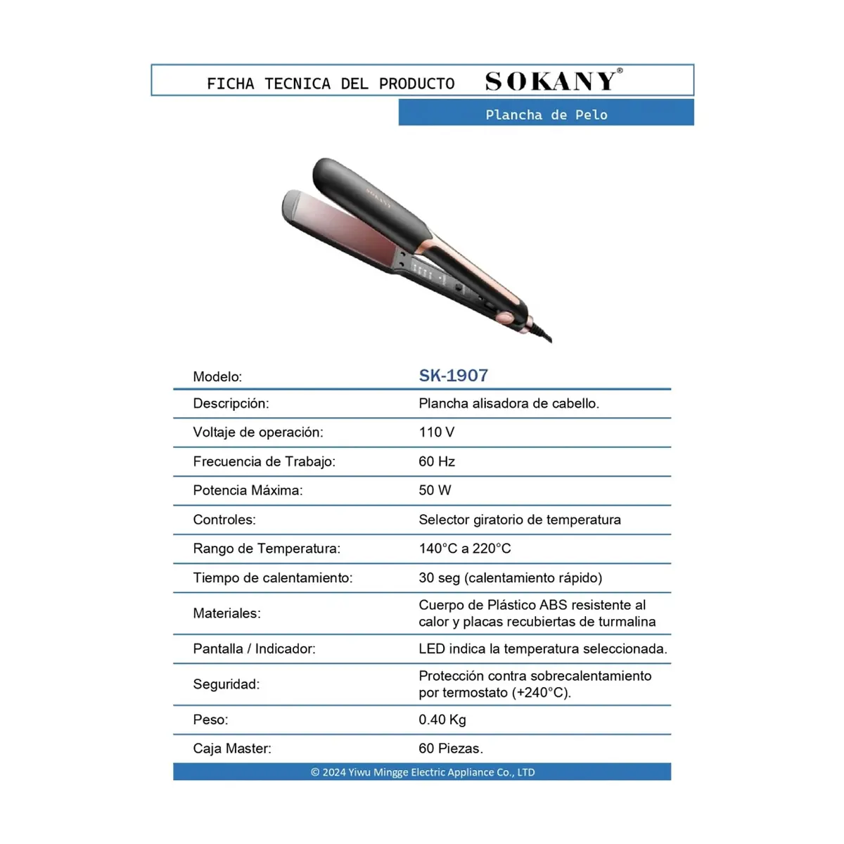Plancha alisador de pelo Sokany SK-1907 - Thumbnail 3