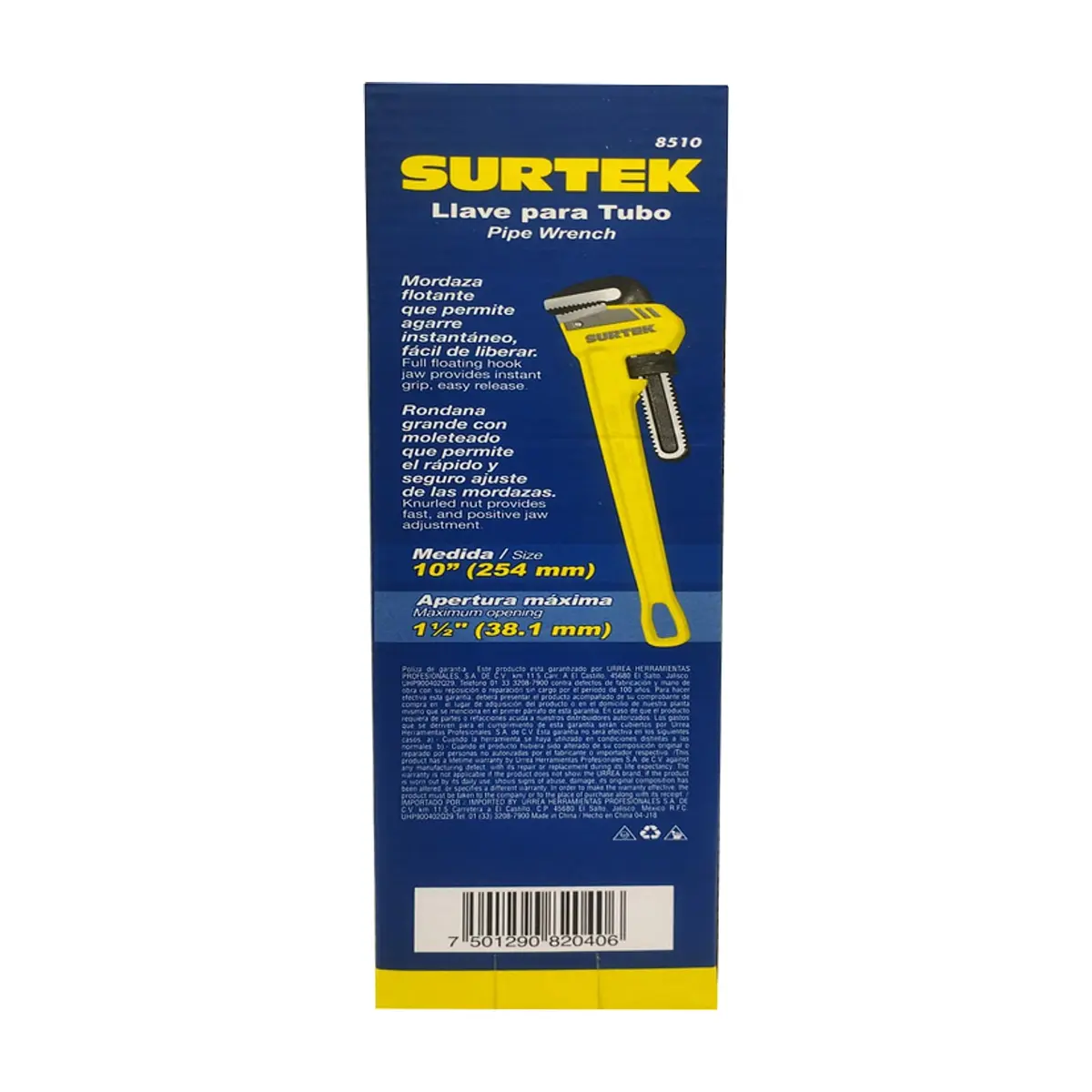 Llave de tubo -Stillson- de hierro maleable de 10" Surtek - Thumbnail 3