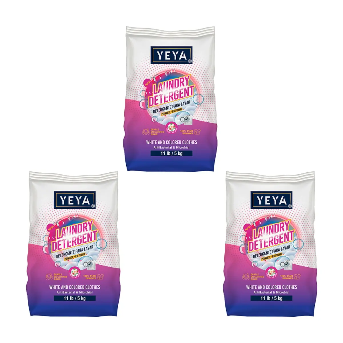 Detergente en polvo con aroma a flores YEYA (3 x 5 kg / 11 lb) - Miniatura 1