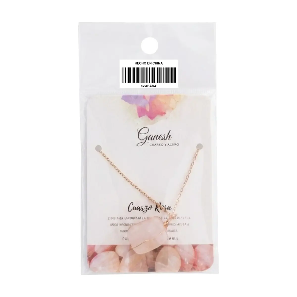 Collar con dije de piedra rosa natural Ganesh - Thumbnail 2