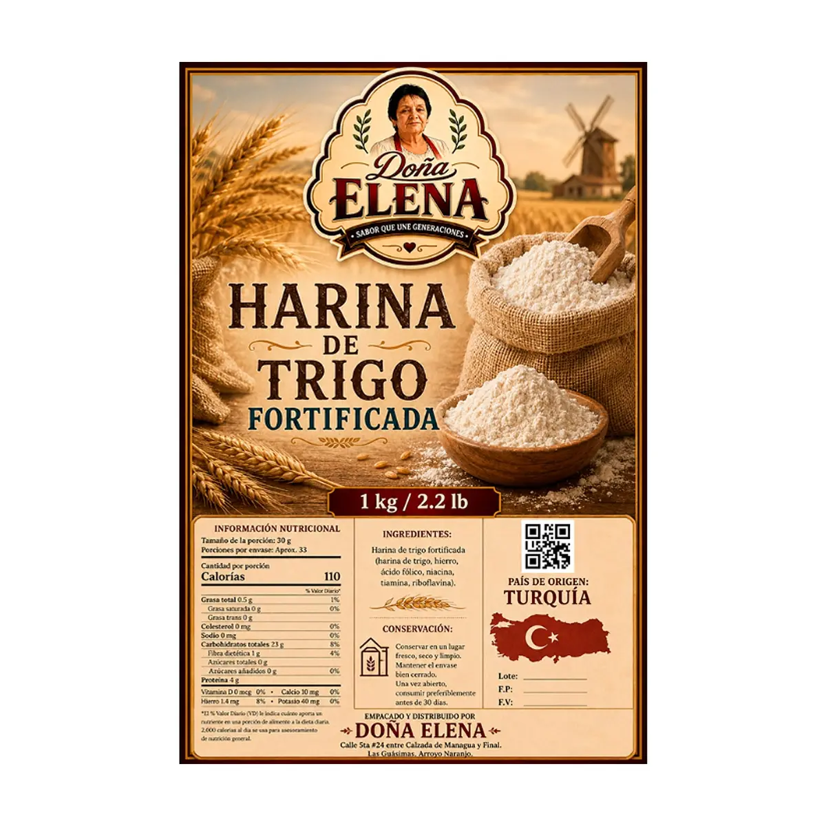 Harina de trigo fortificada Doña Elena (1 kg / 2.2 lb) - Thumbnail 2
