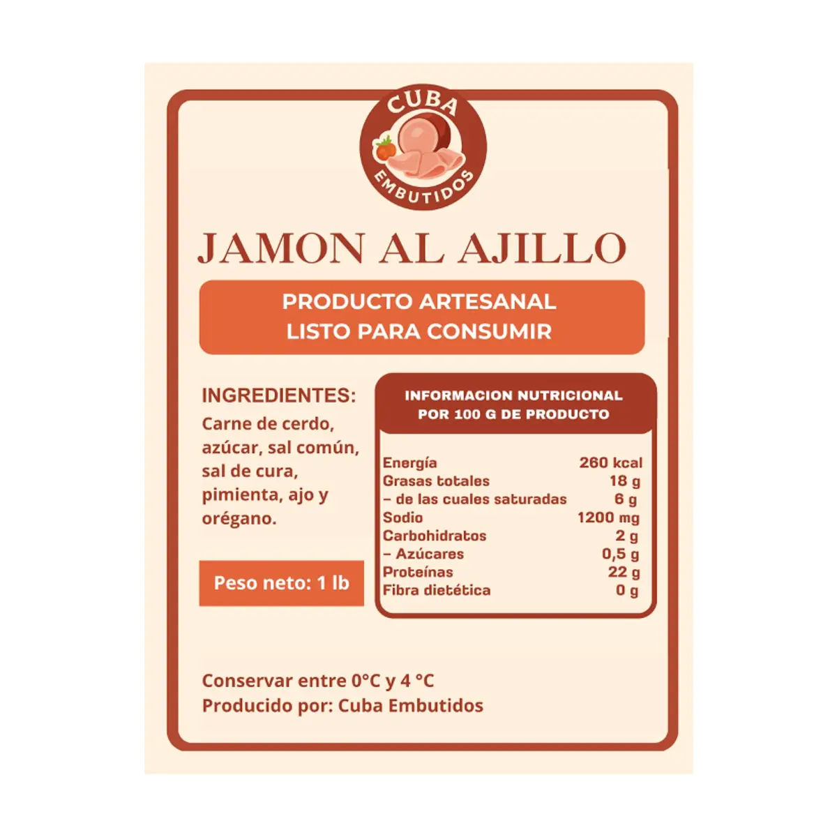 Jamón al ajillo Cuba Embutidos (454 g / 1 lb) - Thumbnail 4