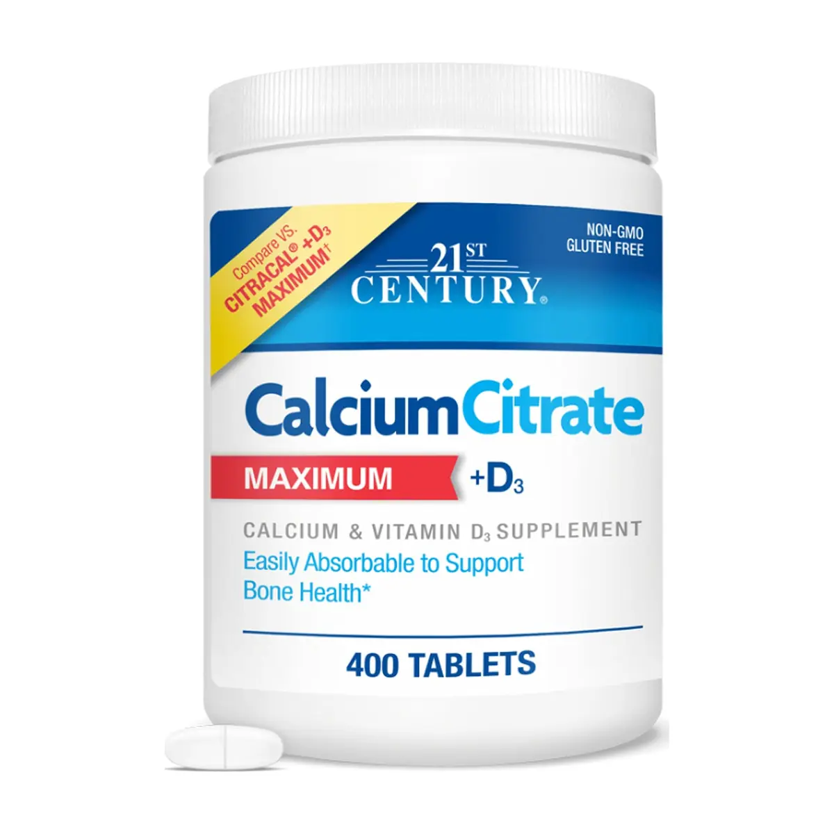 Citrato de calcio + Vitamina D3 21st Century (400 tabletas)