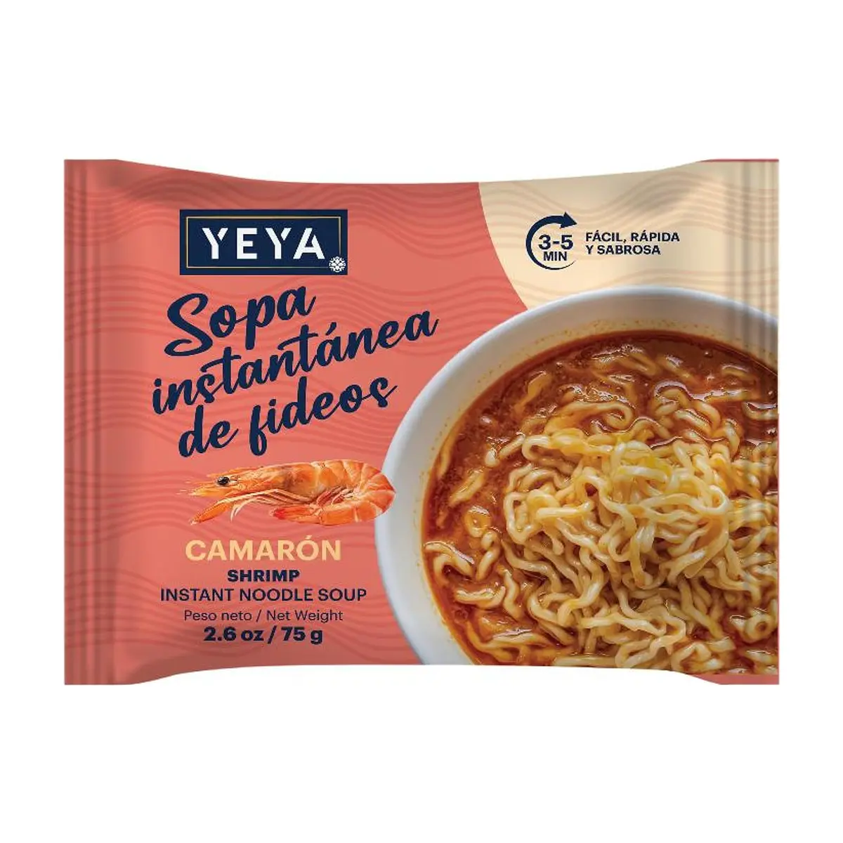 Sopa instantánea de fideos con sabor a camarón YEYA (75 g / 2.6 oz)