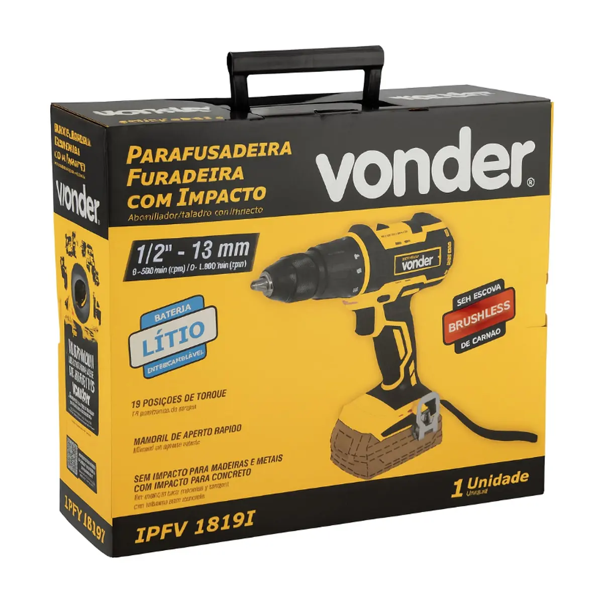 Taladro atornillador eléctrico portátil de impacto 1/2'' de 18 V Vonder IPFV1819I - Miniatura 4