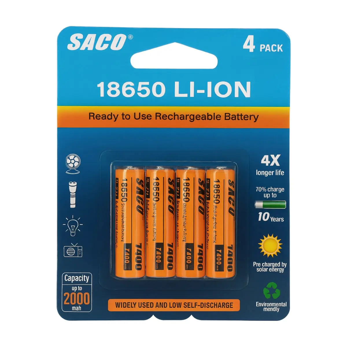 Baterías recargables 18650 Saco FR-34158 (4 U)