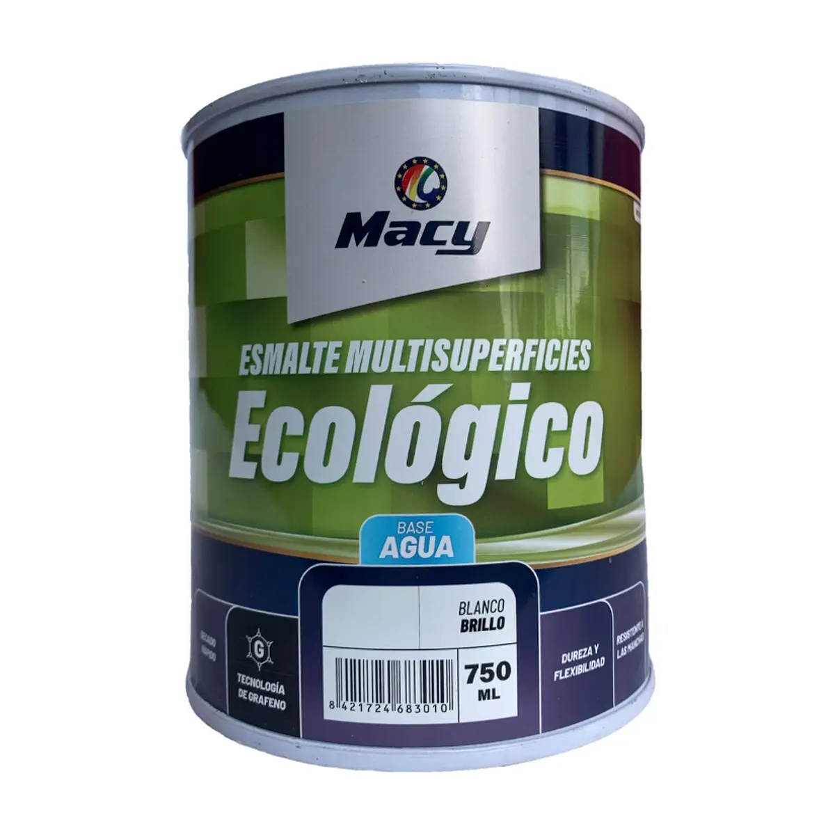 Esmalte multi-superficie ecológico base agua color blanco brillo Macy (750 ml)