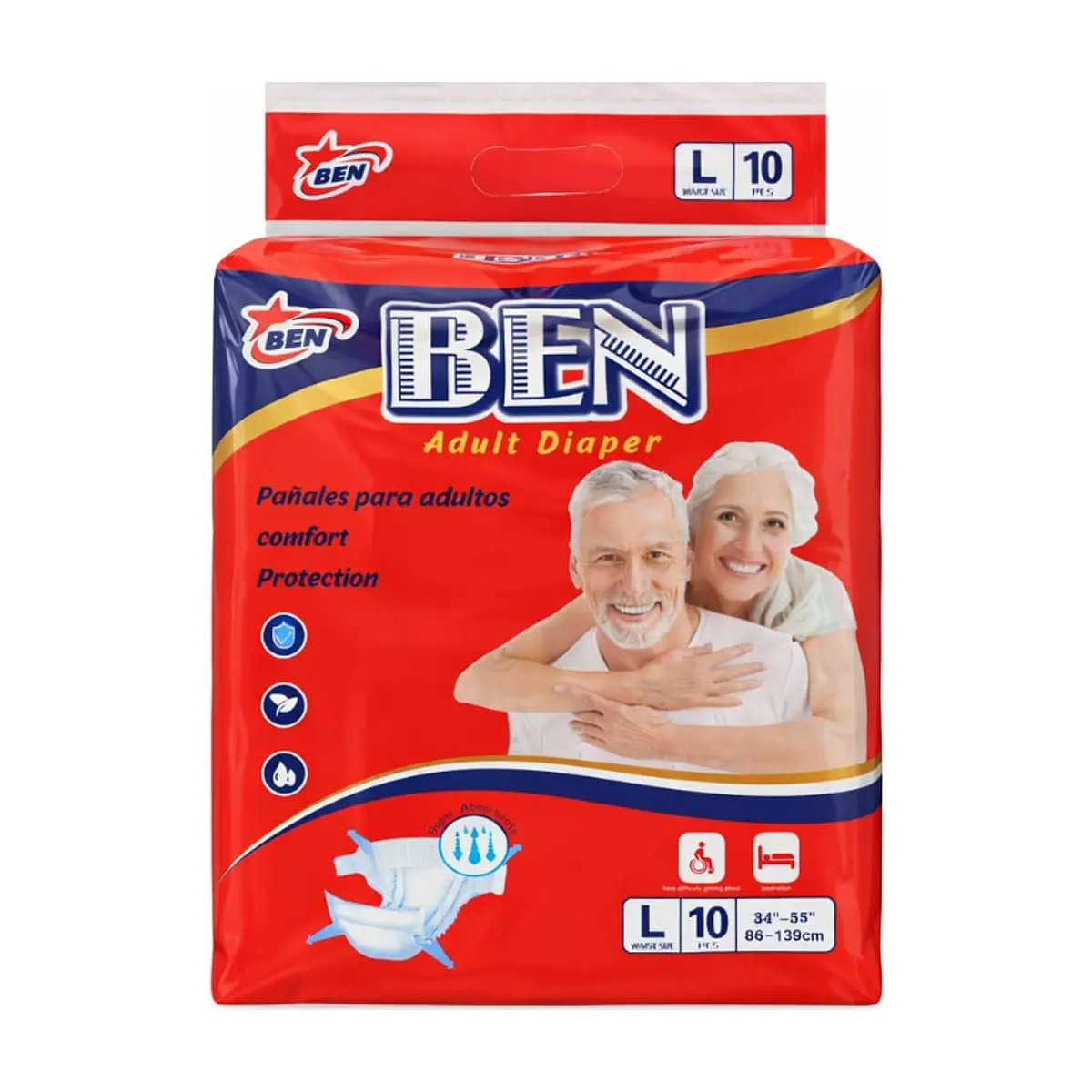 Pañales desechables para adultos talla L Ben (10 U) - Miniatura 1