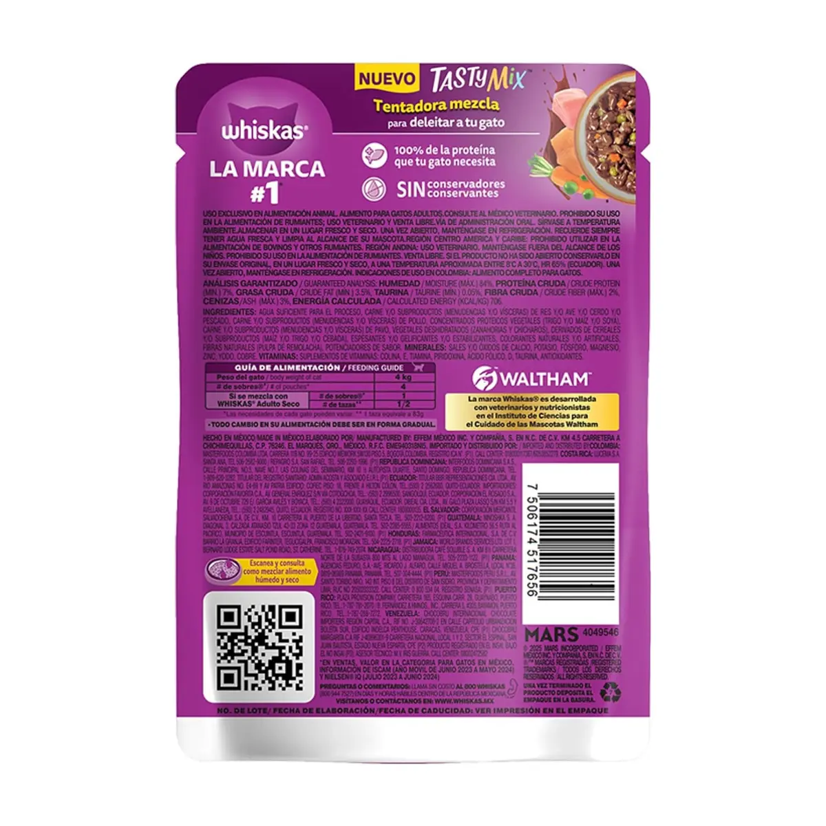 Comida para gatos adultos pavo y pollo con zanahoria y chícharos en salsa BBQ Whiskas (75 g / 2.65 oz) - Thumbnail 2