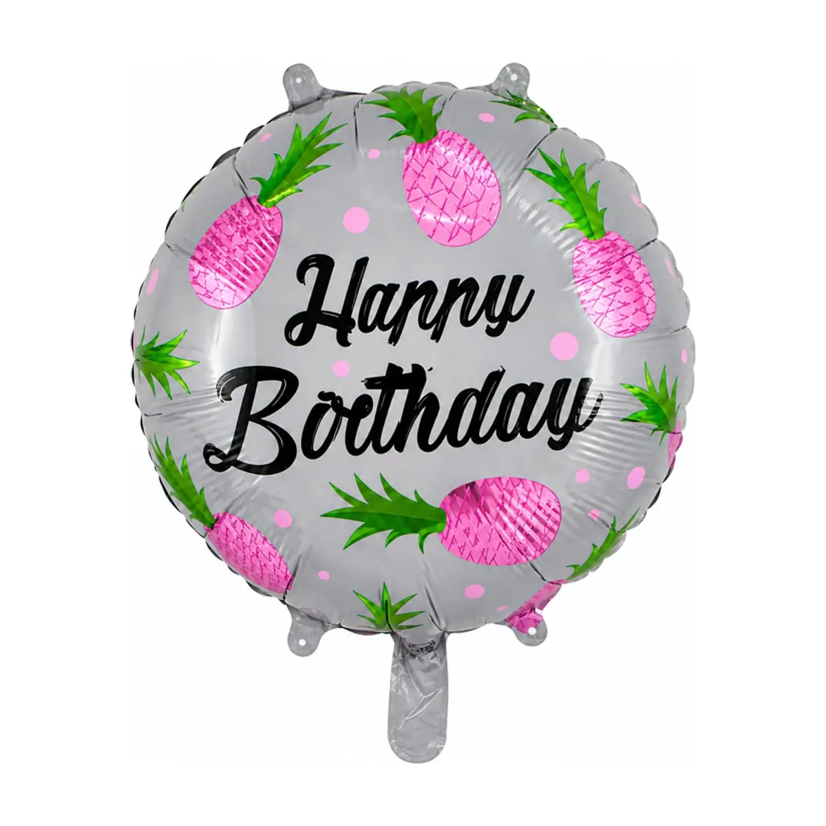 Globo redondo con diseño de piñas rosadas y cartel de Happy Birthday 18 pulgadas Ballon