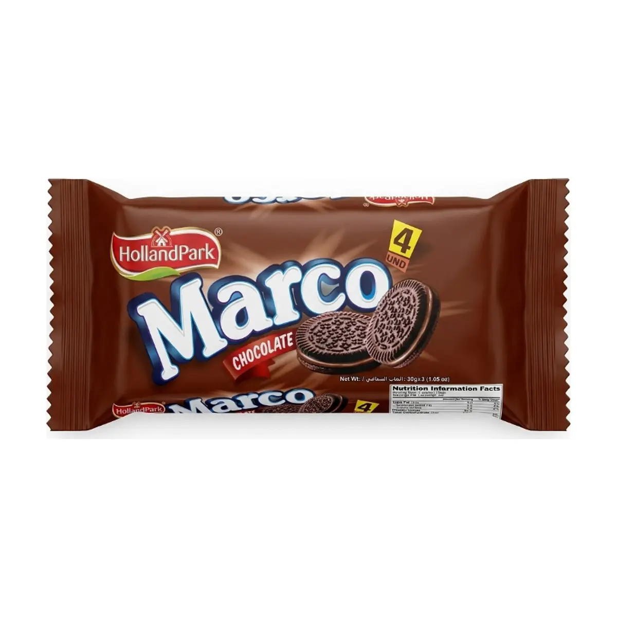 Galletas de chocolate rellenas con crema sabor chocolate Marco HollandPark (30 g / 1.05 oz)