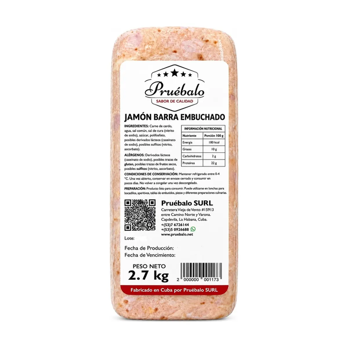 Jamón embuchado en barra Pruébalo (2.7 kg / 5.95 lb)