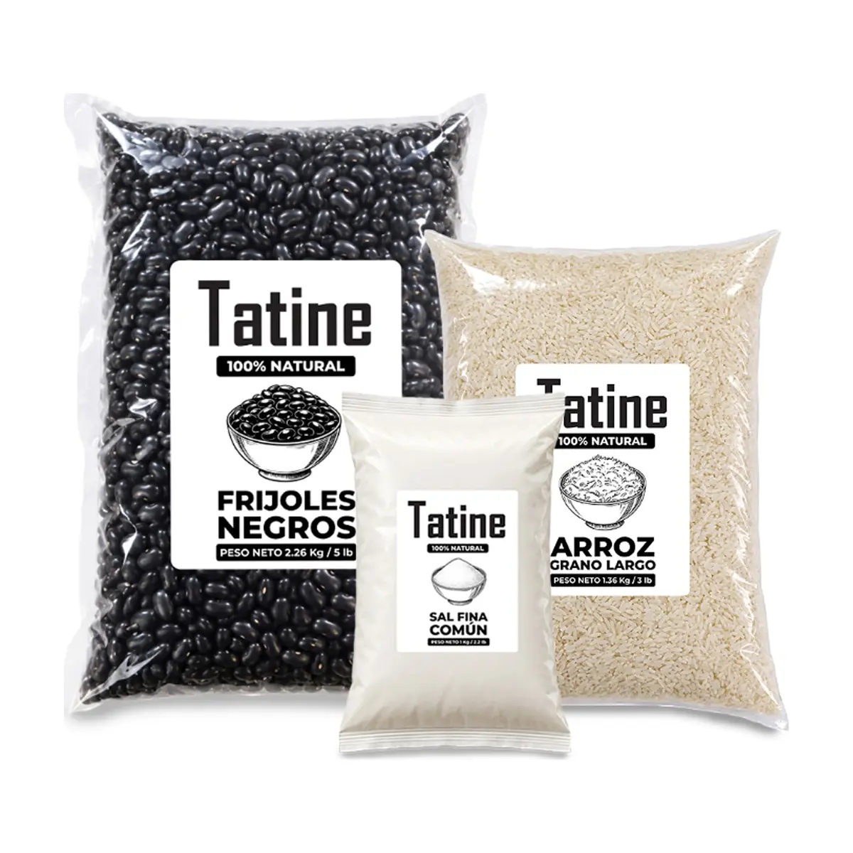 Combo básico Tatine #13: Frijoles negros Tatine + Arroz de grano largo Tatine + Sal fina común Tatine