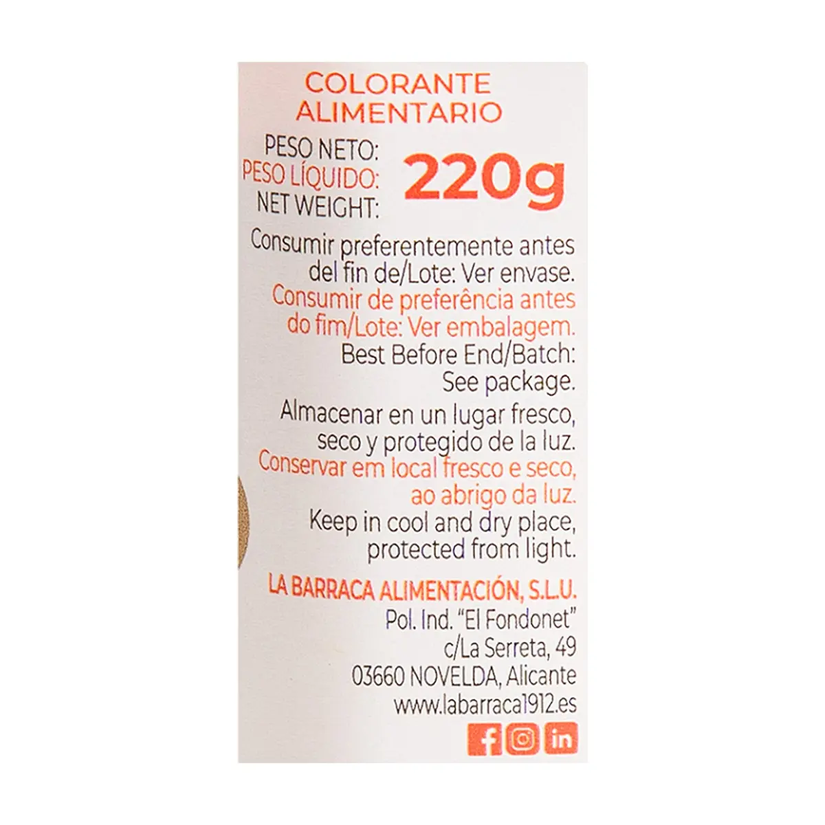 Colorante alimentario La Barraca (220 g / 7.76 oz) - Miniatura 3