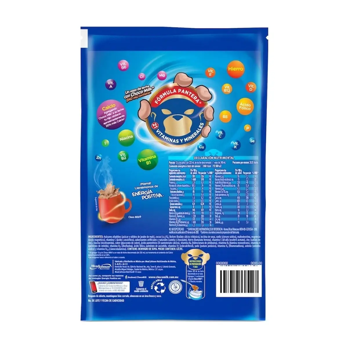 Alimento en polvo fortificado para preparar una bebida sabor a chocolate y canela Choco Milk (350 g / 12.35 oz) - Thumbnail 3