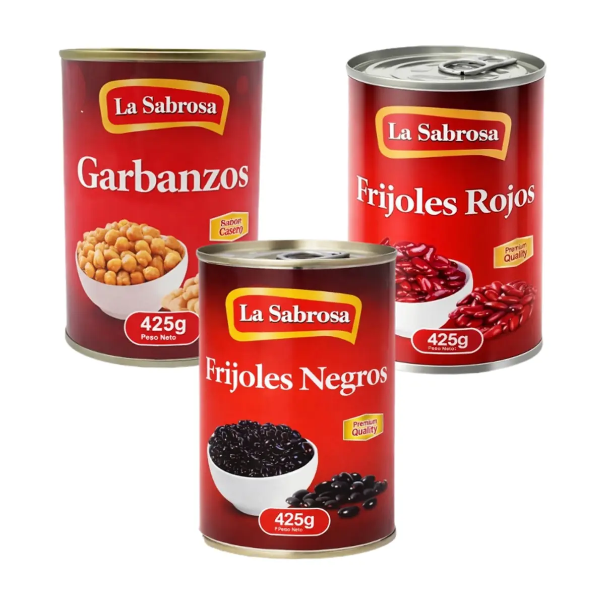 Garbanzos enlatados + Frijoles rojos enlatados + Frijoles negros enlatados
