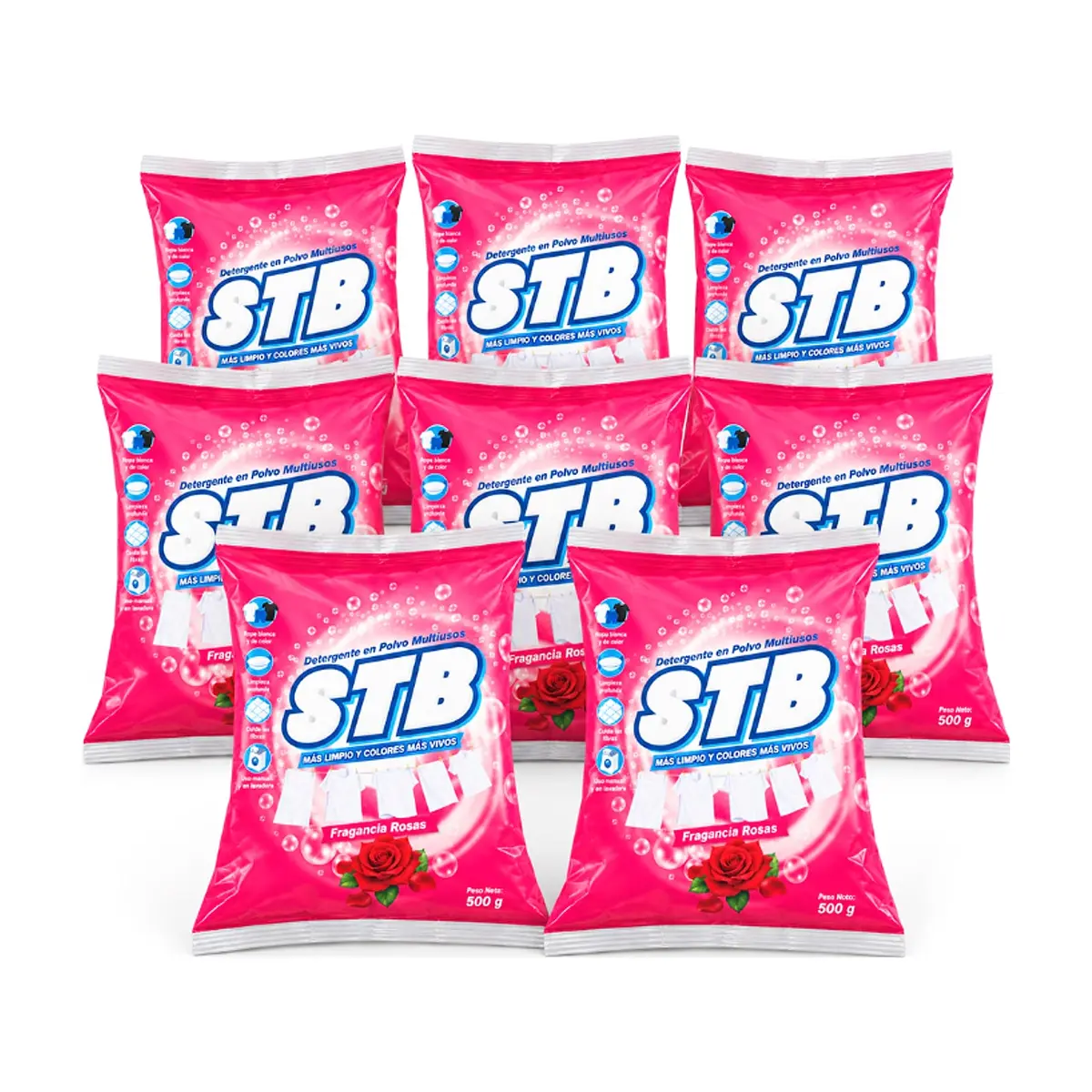 Detergente en polvo multiusos fragancia rosas STB (8 x 500 g / 1.1 lb)