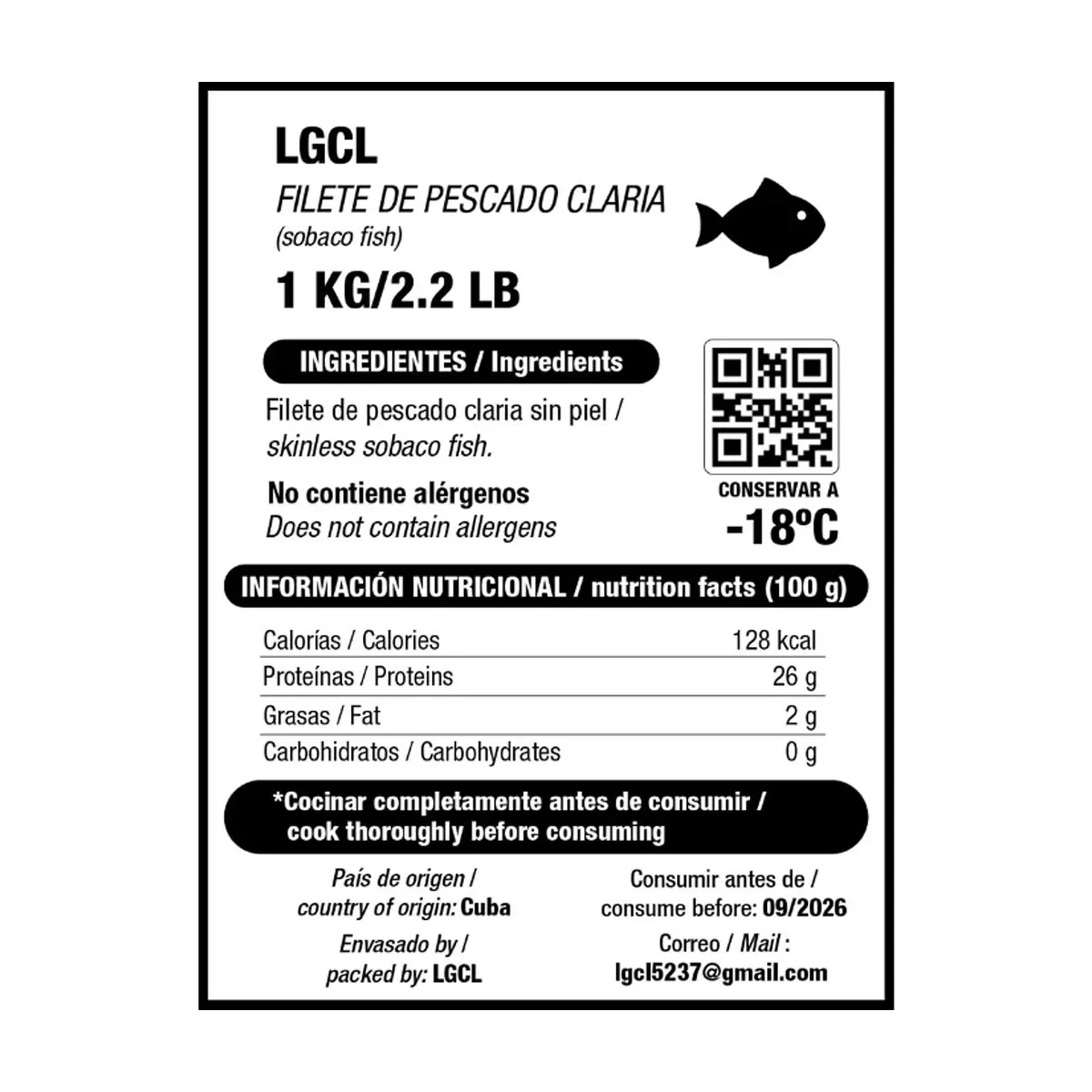 Filete de pescado Claria sin piel LGCL (1 kg / 2.2 lb) - Miniatura 3