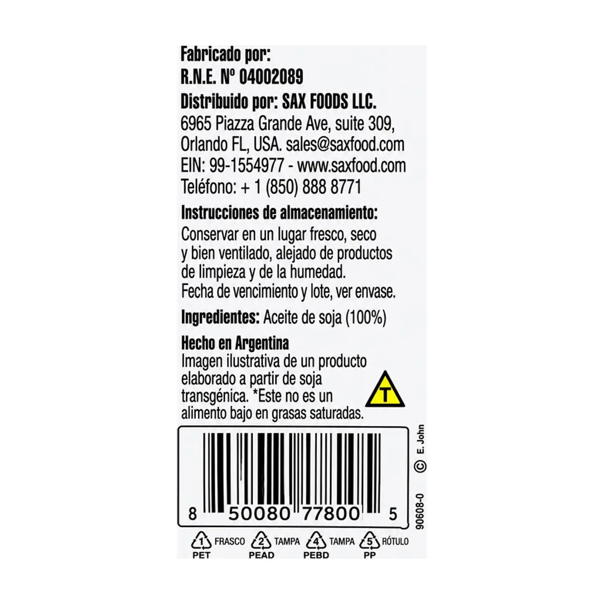 Aceite de soja refinada Olivida (900 ml) - Miniatura 3