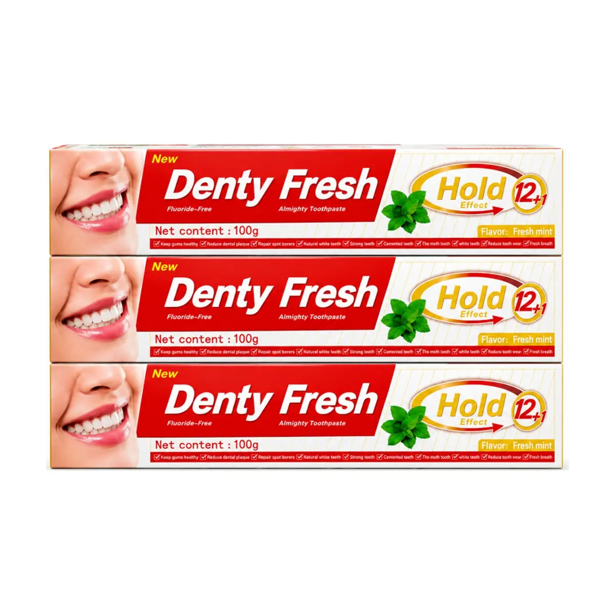 Pasta dental mentolada Denty Fresh (3 x 100 g / 3.5 oz) - Miniatura 1