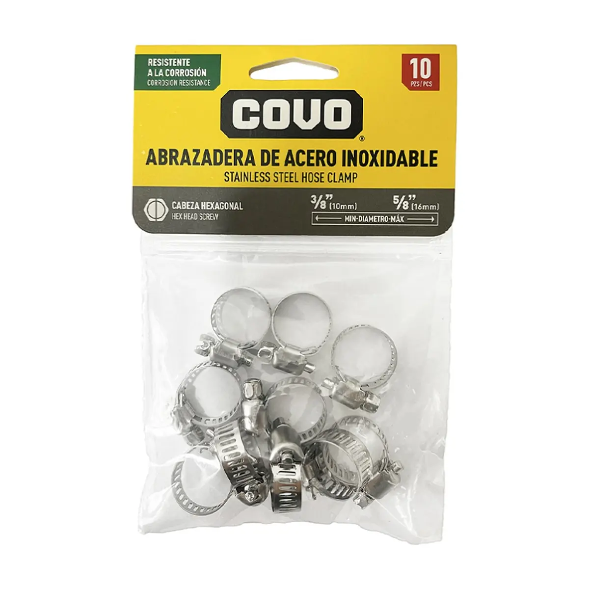 Abrazaderas de acero inoxidable 10 mm - 16 mm Covo (10 U)