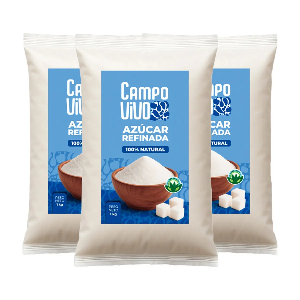 Azúcar blanca refinada Campo Vivo (3 x 1 kg / 2.2 lb)