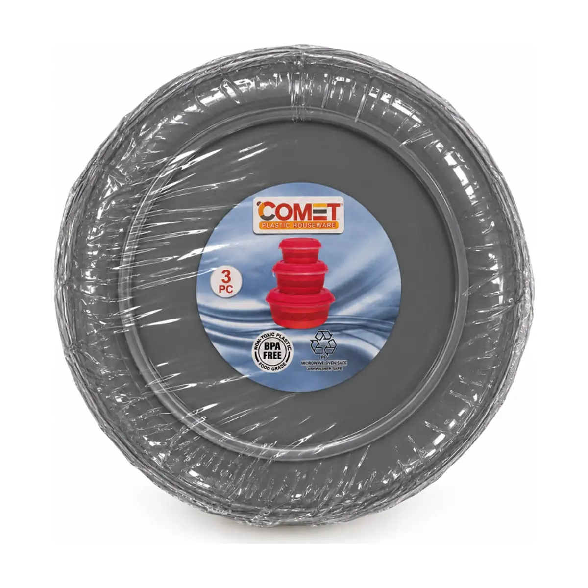 Juego de 3 pozuelos plásticos grises con tapa Comet - Miniatura 3