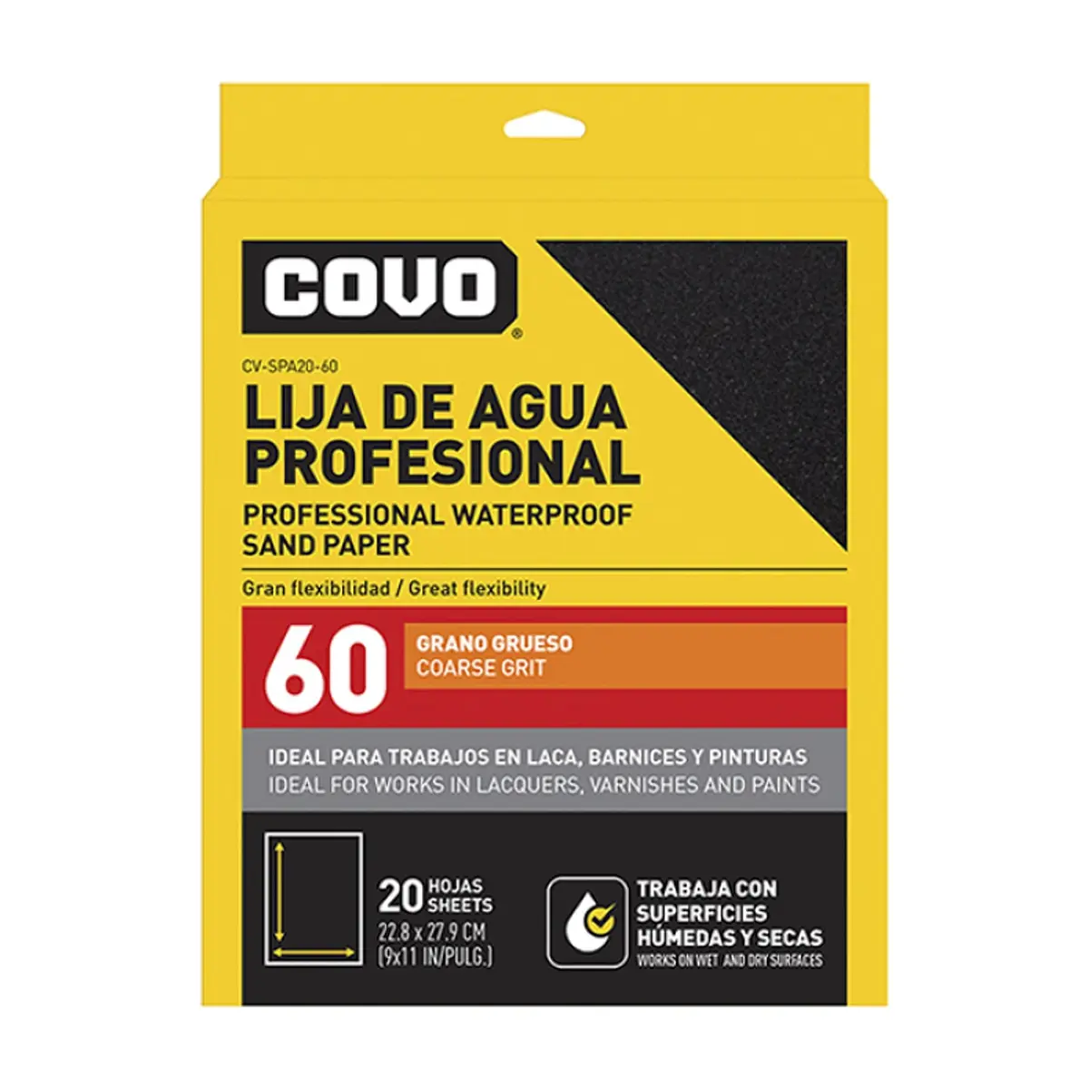 Lija de agua grano No. 60 Covo (20 U)