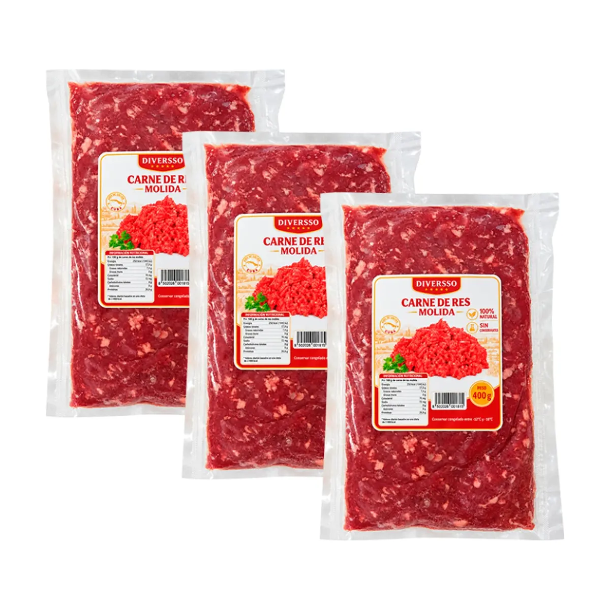 Carne de res molida al vacío Diversso (3 X 400 g / 14.11 oz) - Imagen 1