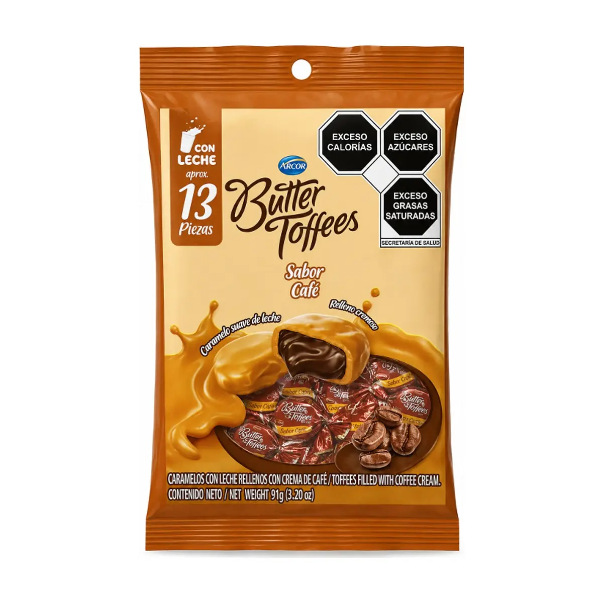 Caramelos con leche rellenos con crema de café Arcor Butter Toffees (91 g / 3.20 oz)