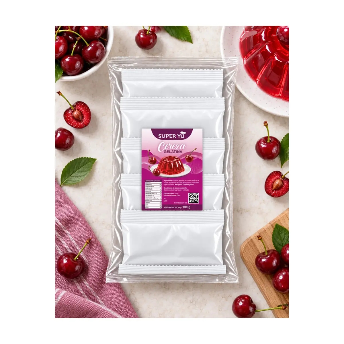 Gelatina sabor cereza Super Yu (100 g / 3.53 oz) - Thumbnail 3