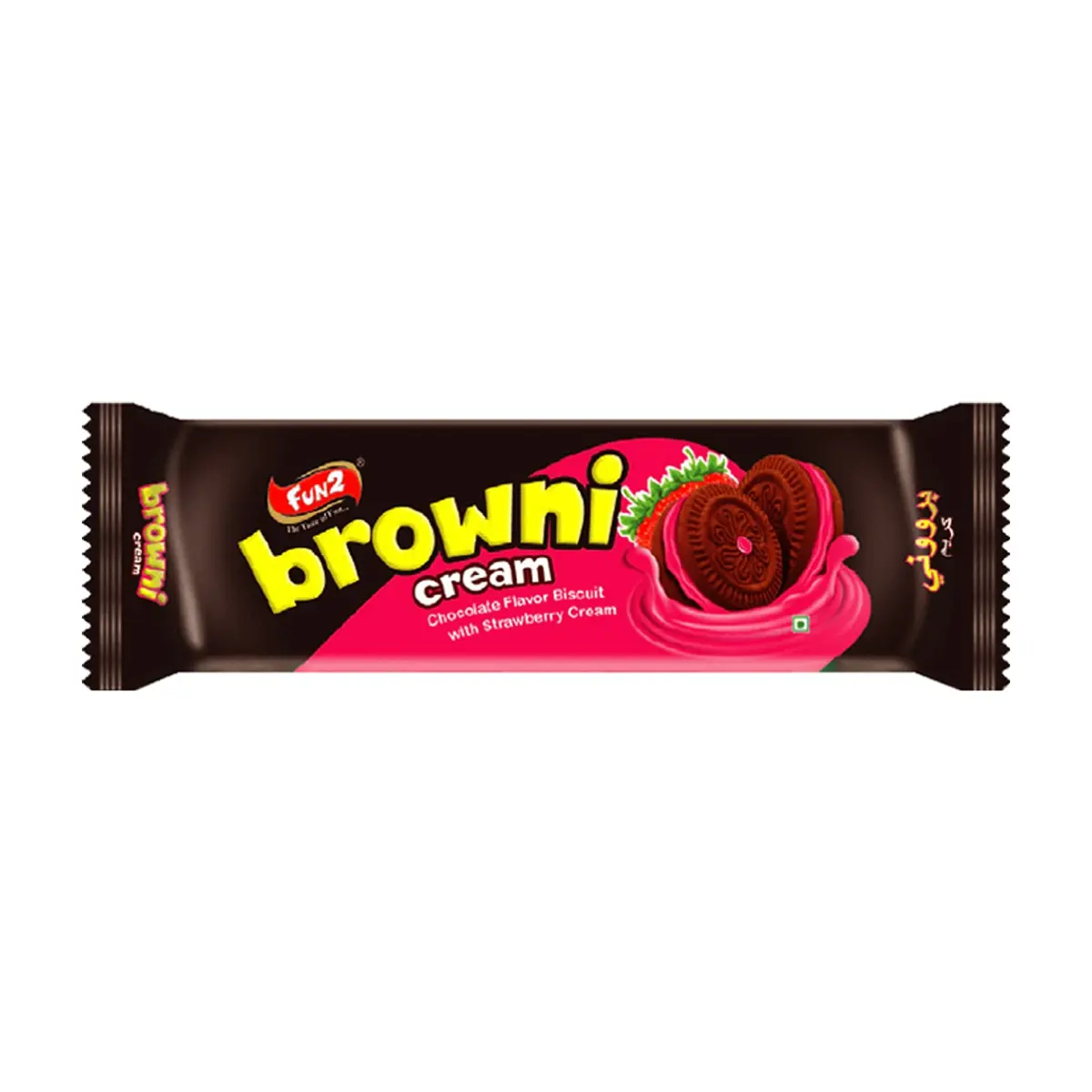 Galletas de chocolate rellenas con crema sabor fresa Browni Cream Fun2 (55 g / 1.94 oz)
