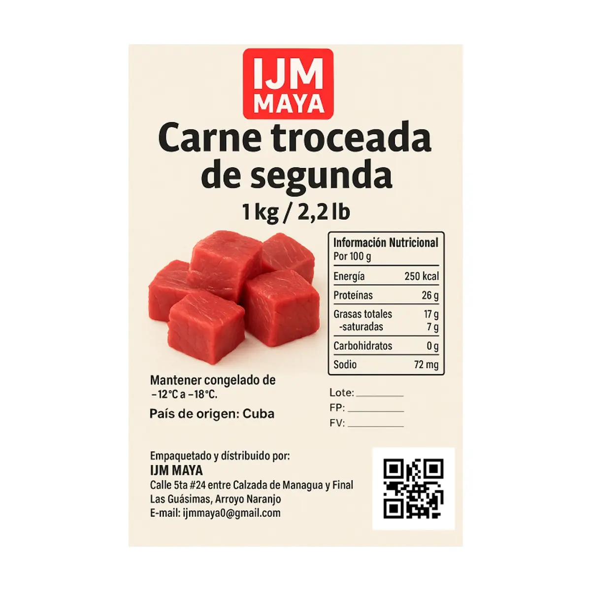 Carne de res troceada de segunda IJM Maya (1 kg / 2.2 lb) - Thumbnail 3