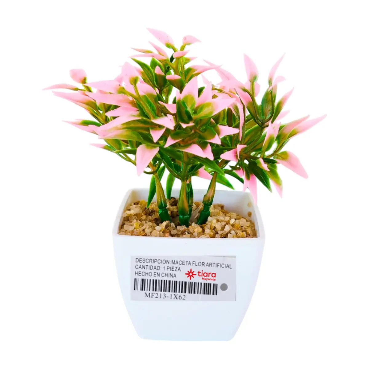 Maceta con plantas artificial verde y rosado Tiara - Thumbnail 2