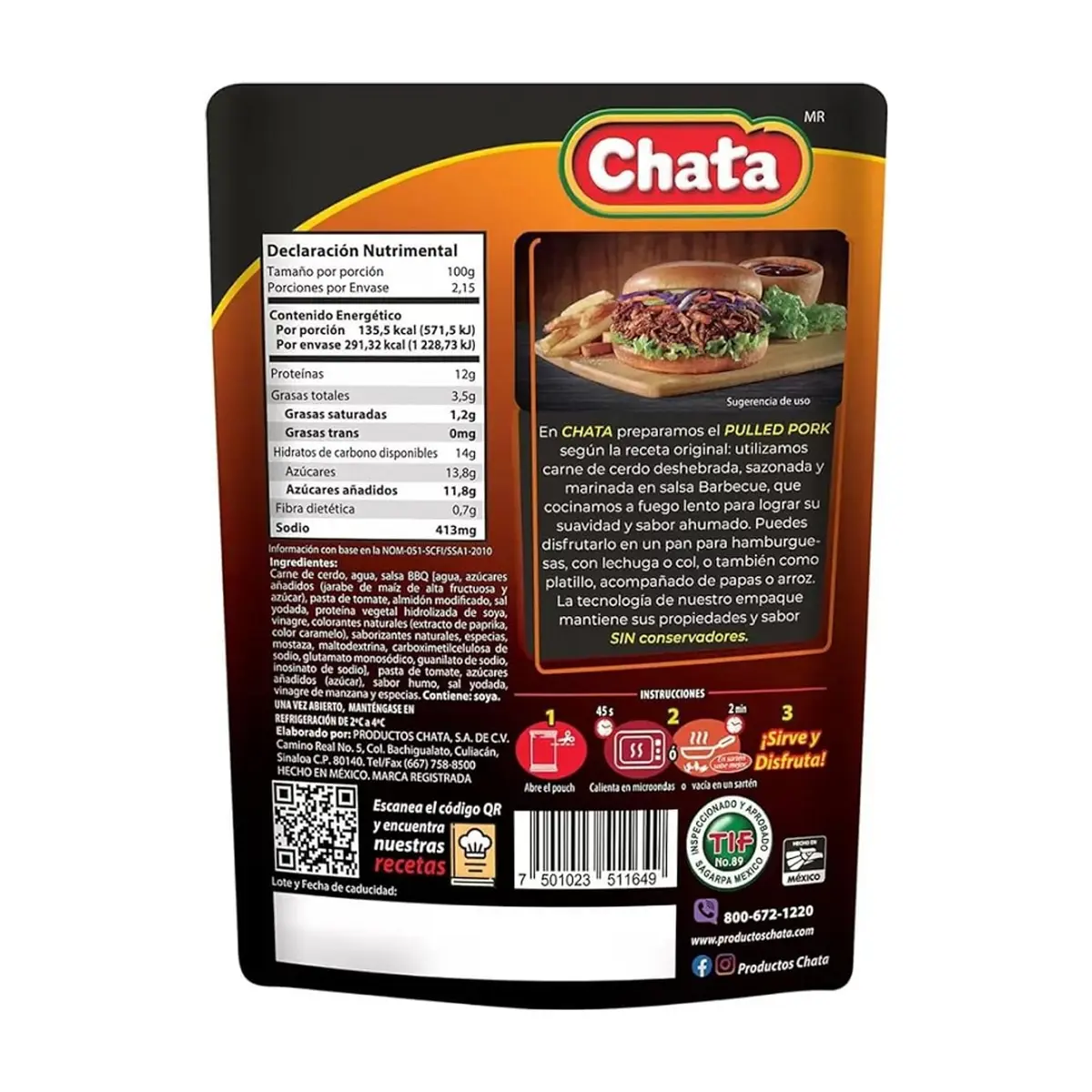 Pierna de cerdo deshebrada en salsa barbecue Chata (215 g / 7.58 oz) - Thumbnail 2