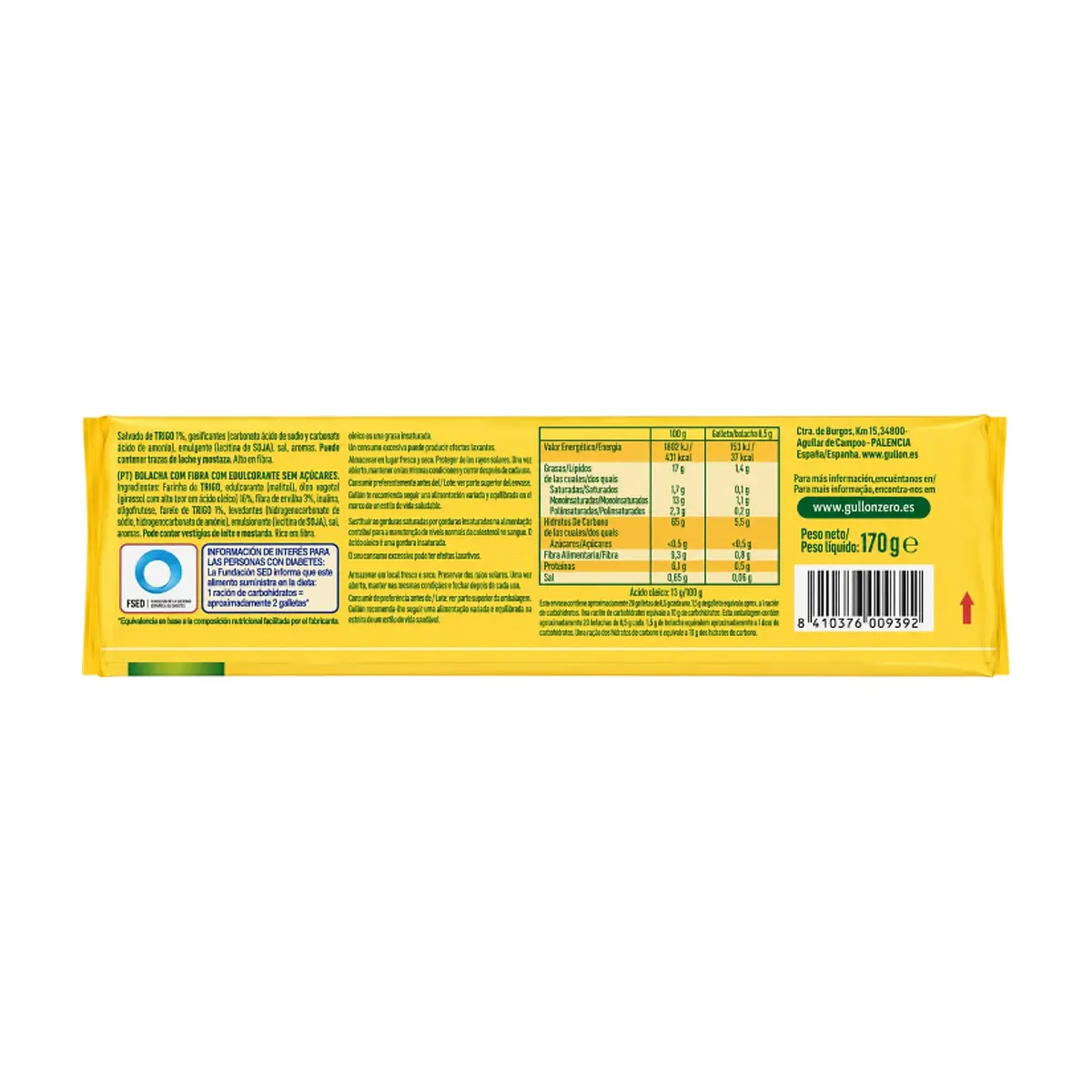 Galleta de fibra -integral- con edulcorante sin azúcares Gullón (170 g / 6 oz) - Miniatura 3