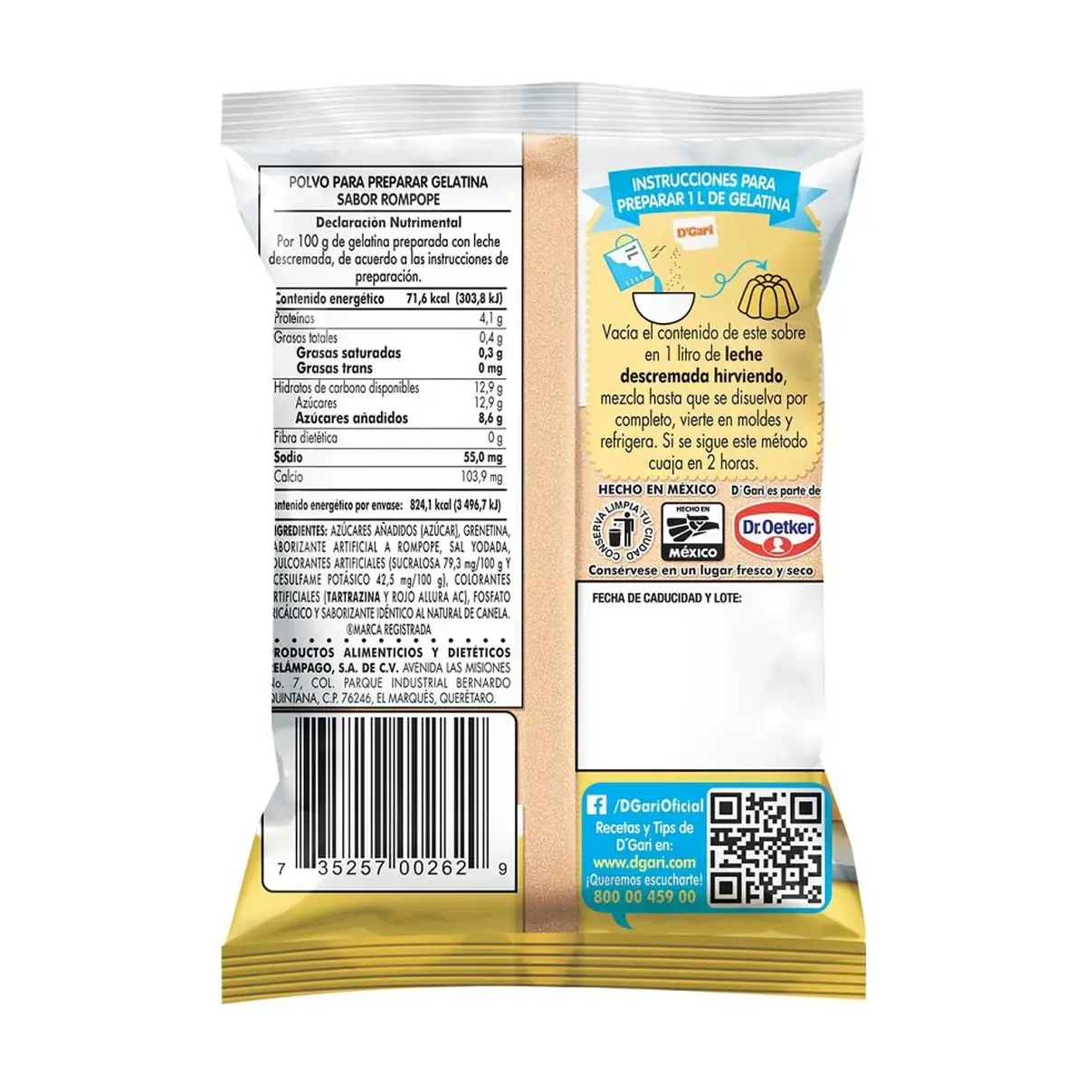 Gelatina con leche sabor rompope D'Gari (120 g / 4.23 oz) - Thumbnail 3