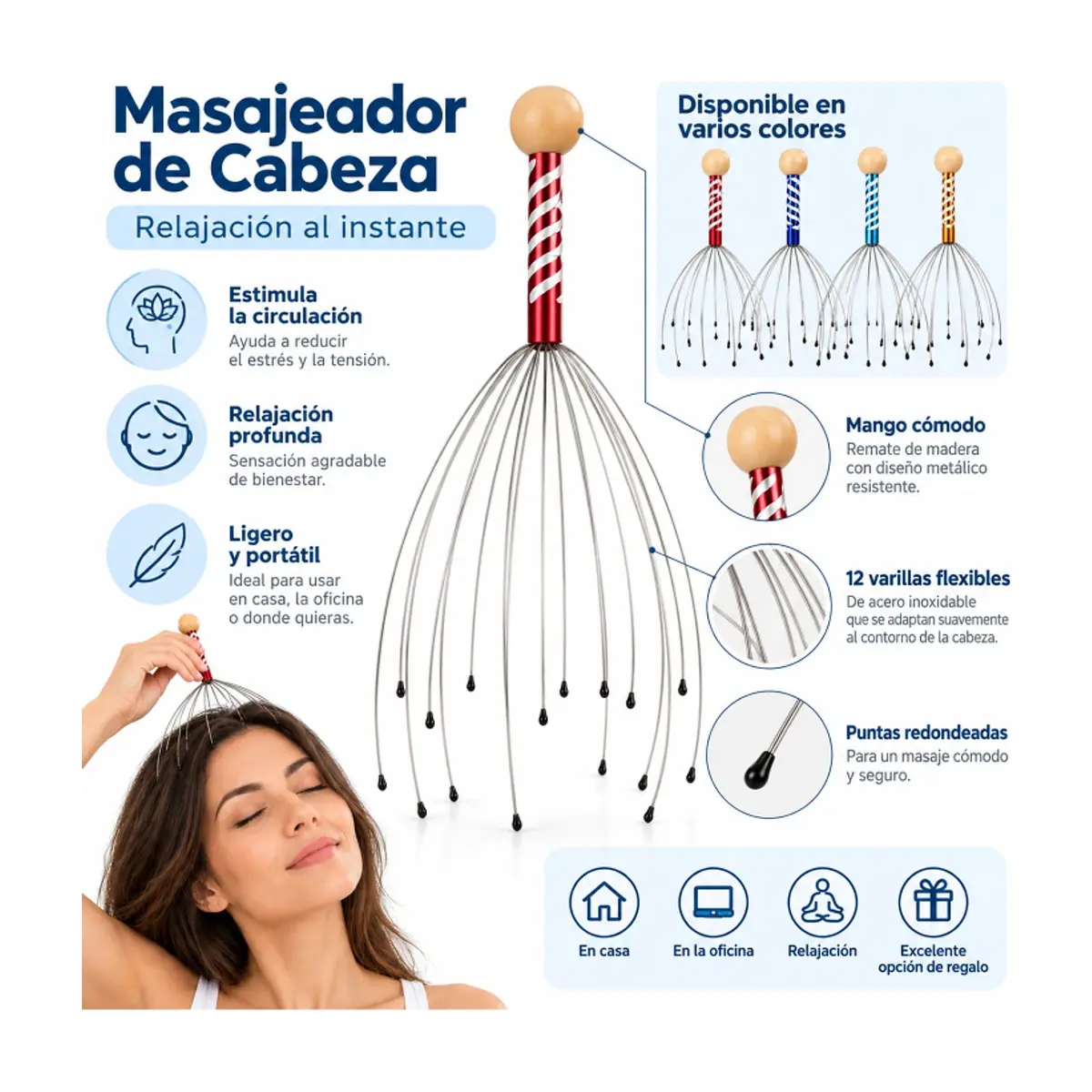 Masajeador de cabeza manual de 12 puntas Relaxa - Miniatura 5