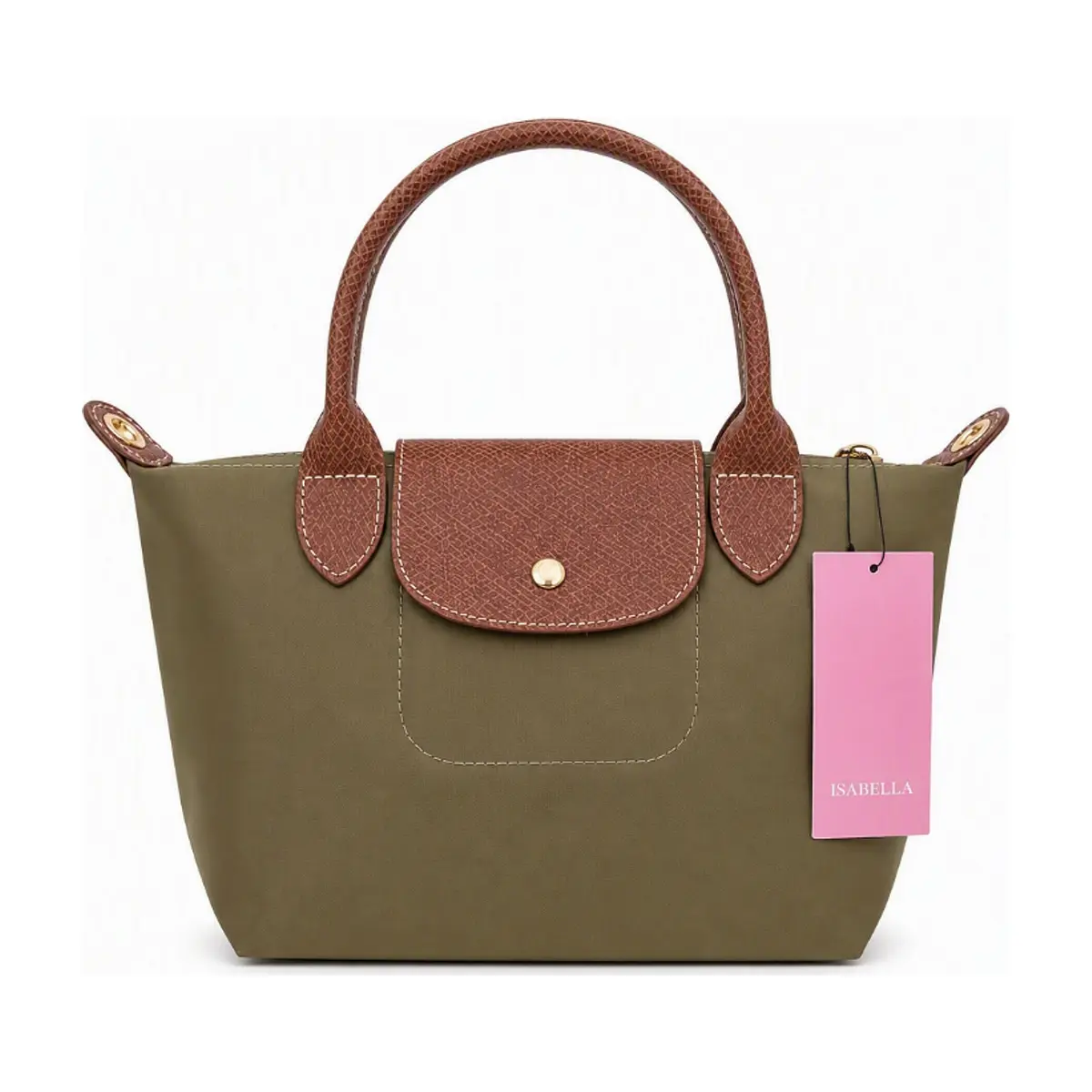 Bolso tote de nailon verde oliva con detalles de piel y asas extraíbles ISABELLA (1 U) - Thumbnail 2
