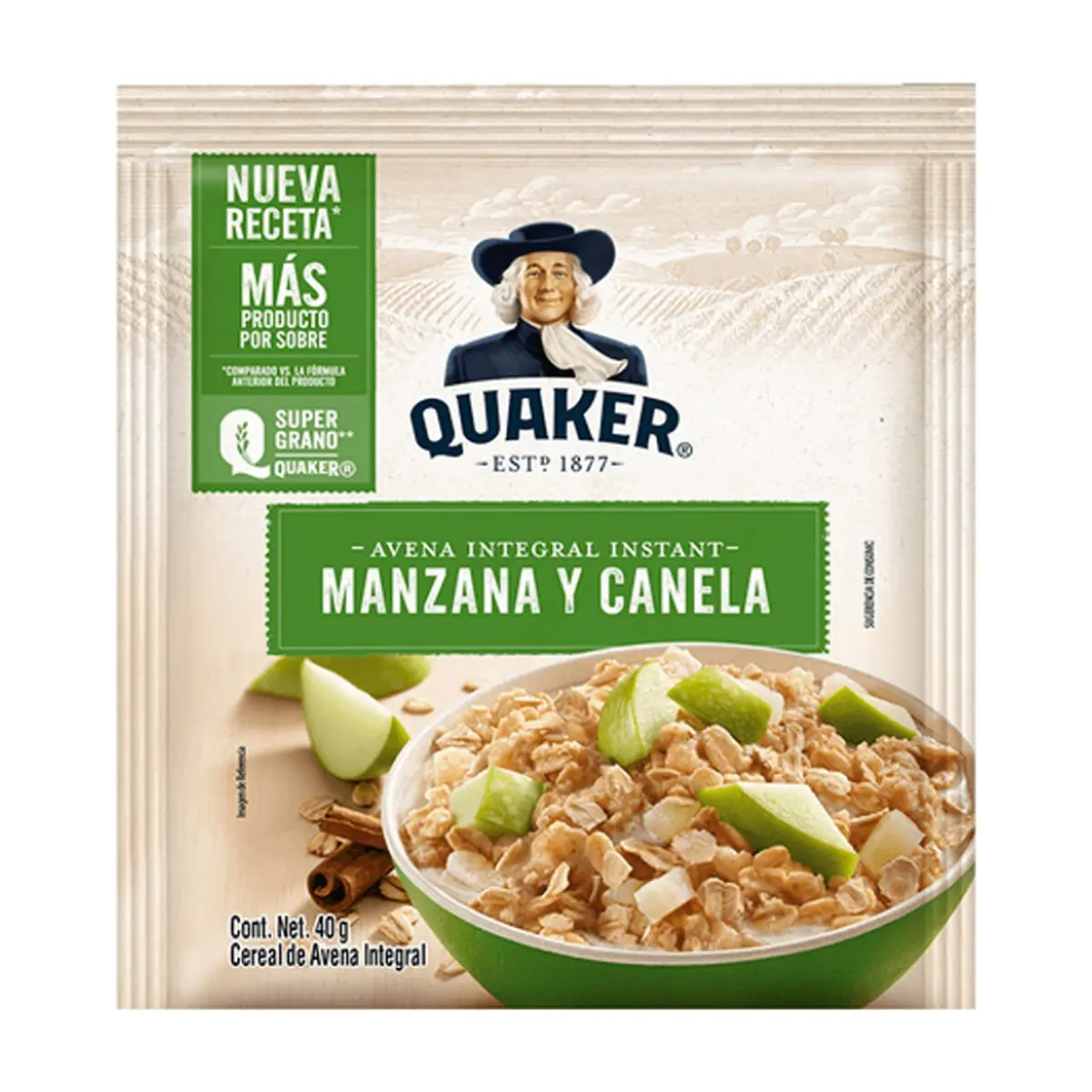 Cereal de avena integral sabor manzana y canela Quaker (40 g / 1.41 oz) - Miniatura 1