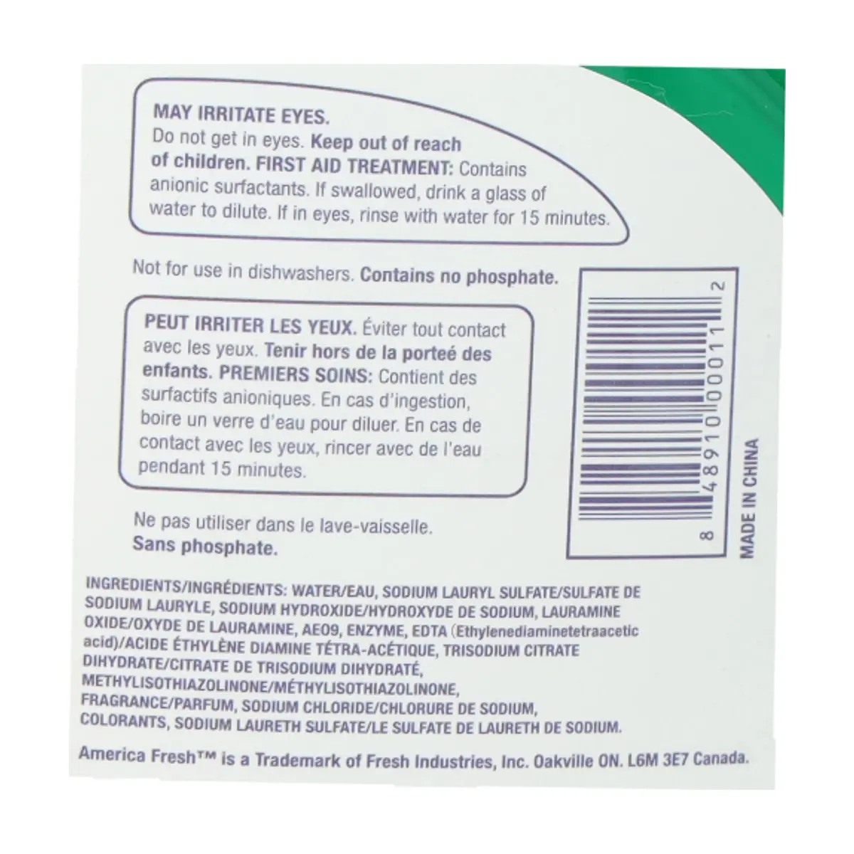 Detergente lavavajillas verde fragancia lima America Fresh (236 ml) - Miniatura 2