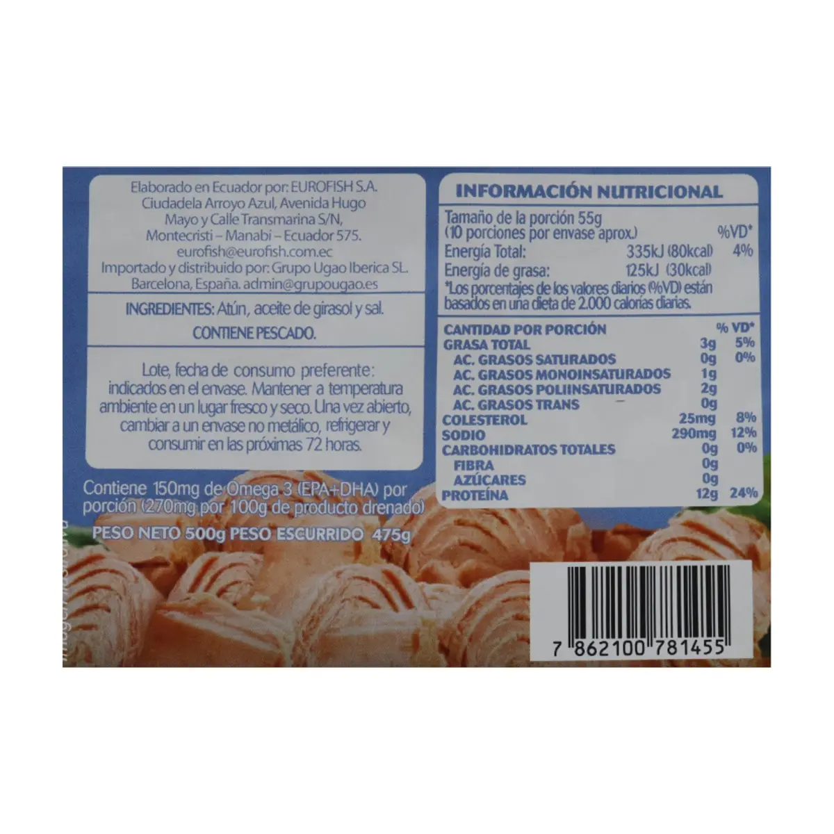 Atún en trozos en aceite de girasol Manabí (500 g / 1.1 lb) - Thumbnail 2