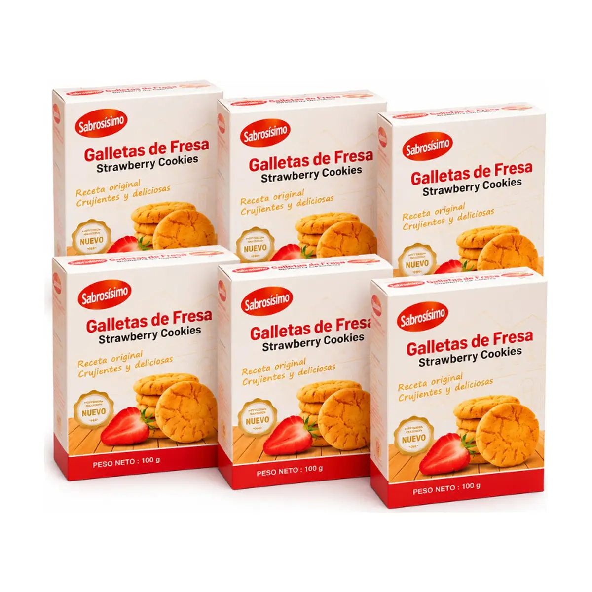 Combo Galletas de mantequilla con sabor a fresa Sabrosísimo (6 x 100 g / 3.52 oz) - Imagen 1